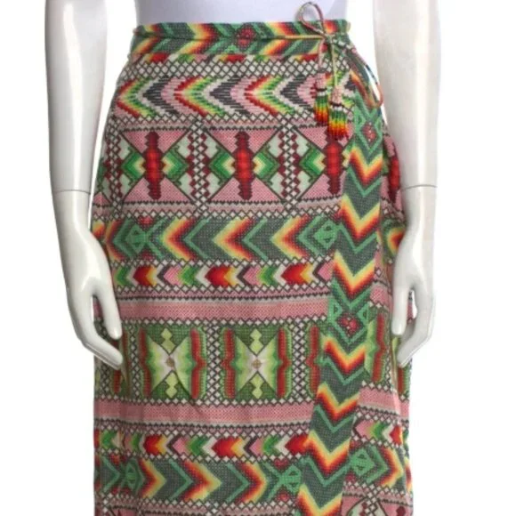 Farm Rio Yawanawa Amulet Multicolor Beaded Tassels Wrap Midi Skirt S (Orig.$210) - Picture 2 of 8
